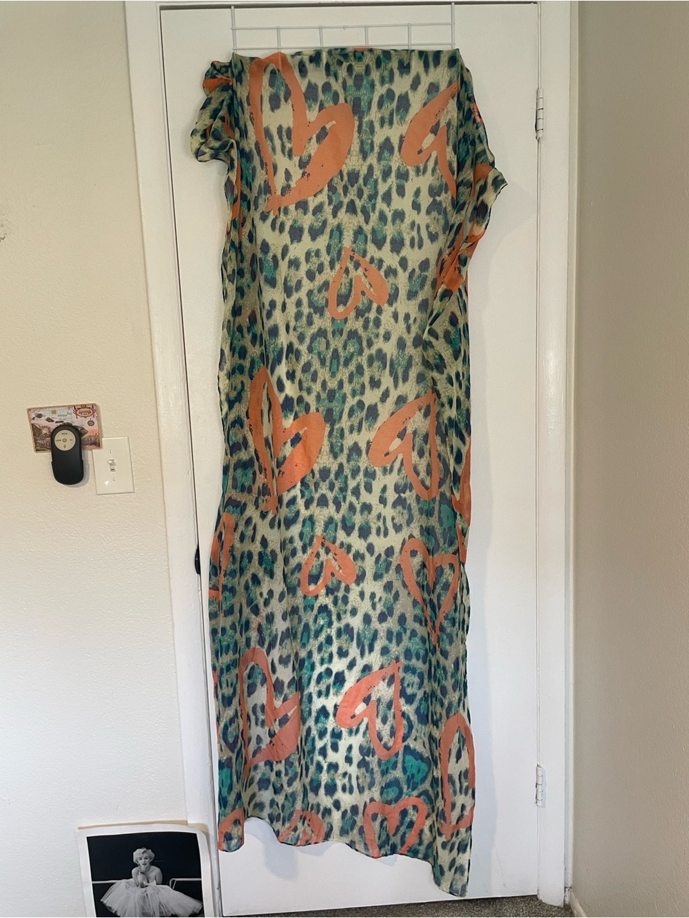 Sheer Heart-Print in Teal and Orange Pashmina
